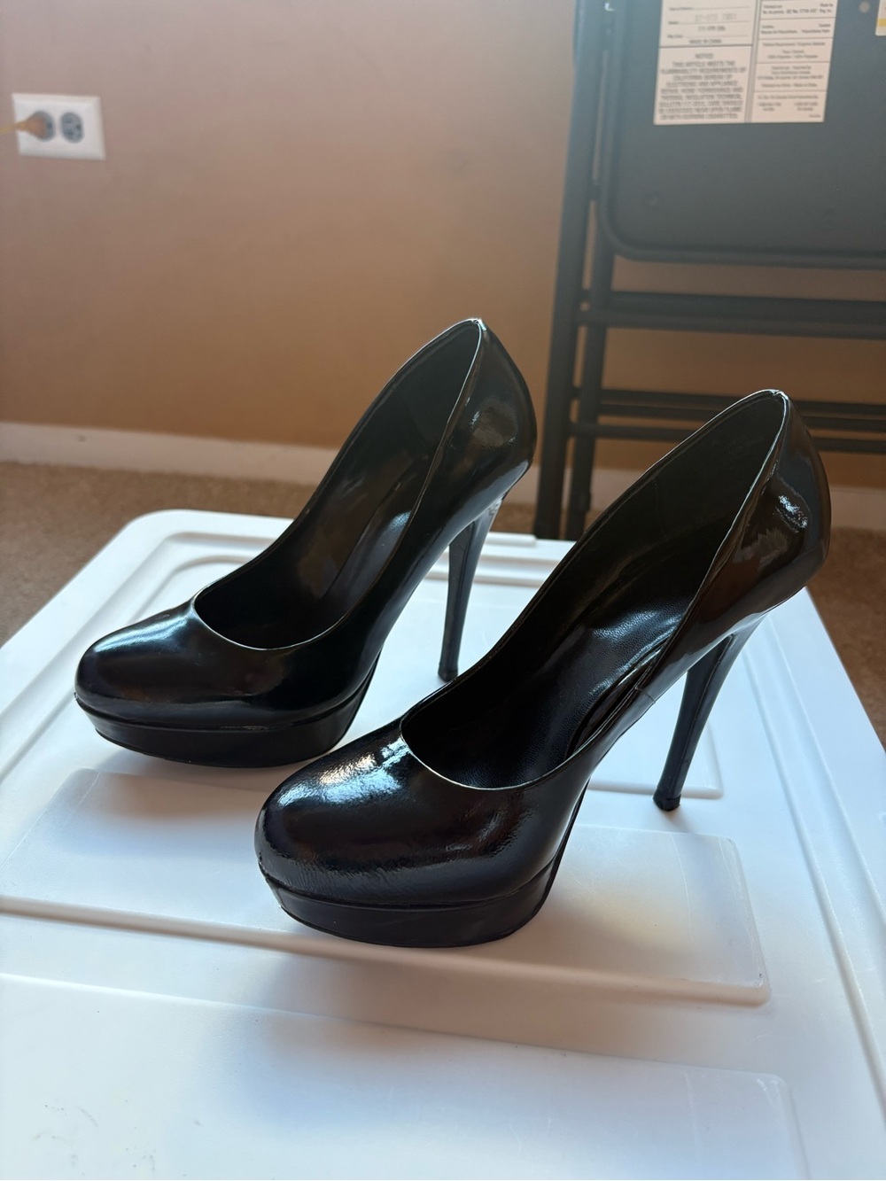 Kelsi Dagger Black Patent Leather Platform Stiletto Heel Pumps